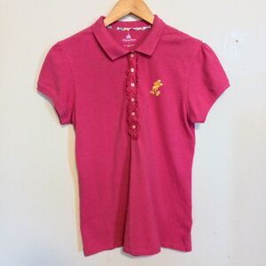 Disney Parks Embroidered Mickey Polo Shirt-Large-Ruffle Trim-Side Vents-Pink